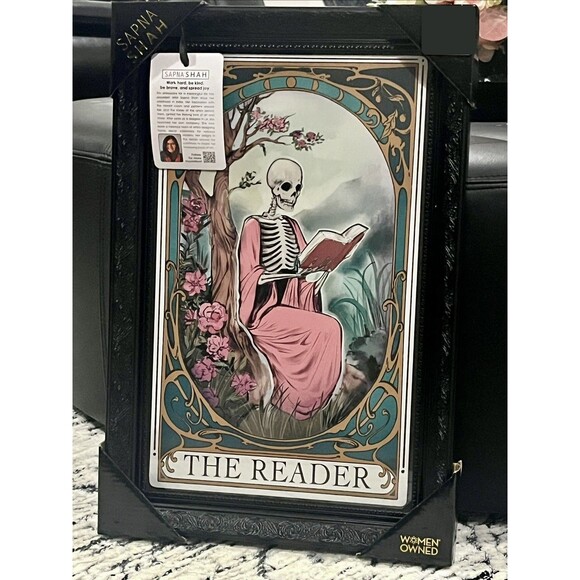 Sapna Shah Other - Sapna Shah The Reader Framed Art Skeleton Tarot picture Frame - New 18x12